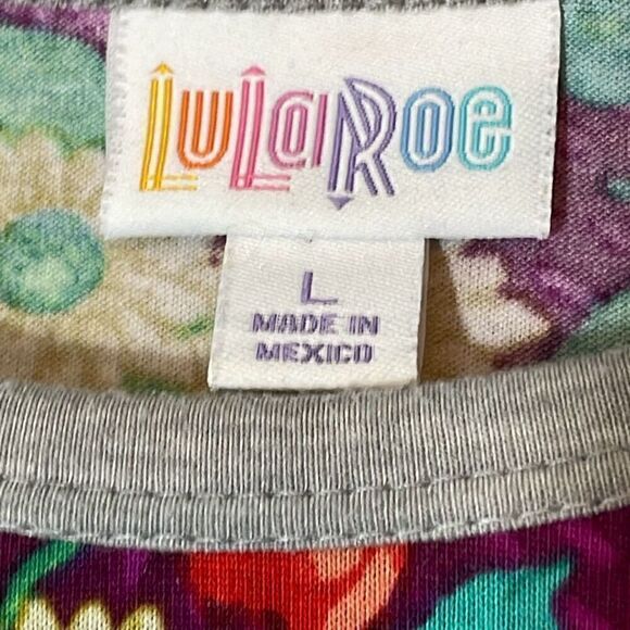 LuLaRoe Randy baseball style print and solid raglan sleeve top L - Picture 7 of 8